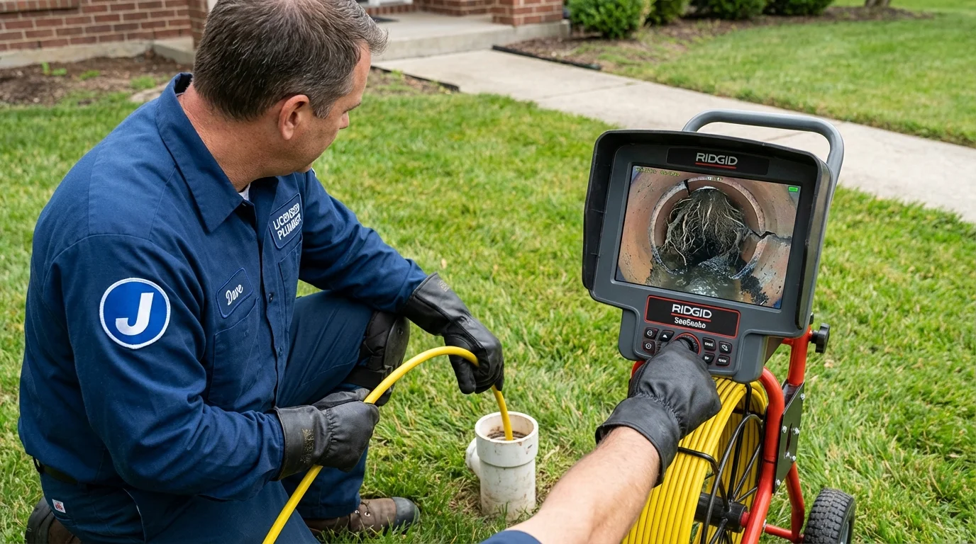 Sewer camera inspection being performed by Johns Plumbing LLC in Calverton